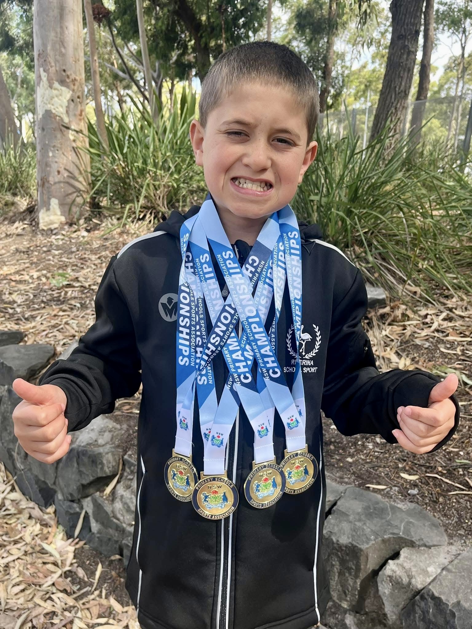 The Nangus Flyer; Cody Wheeler, 11, and his medal haul from the NSW state athletics titles in Sydney this month. Picture: Cody’s Mum.