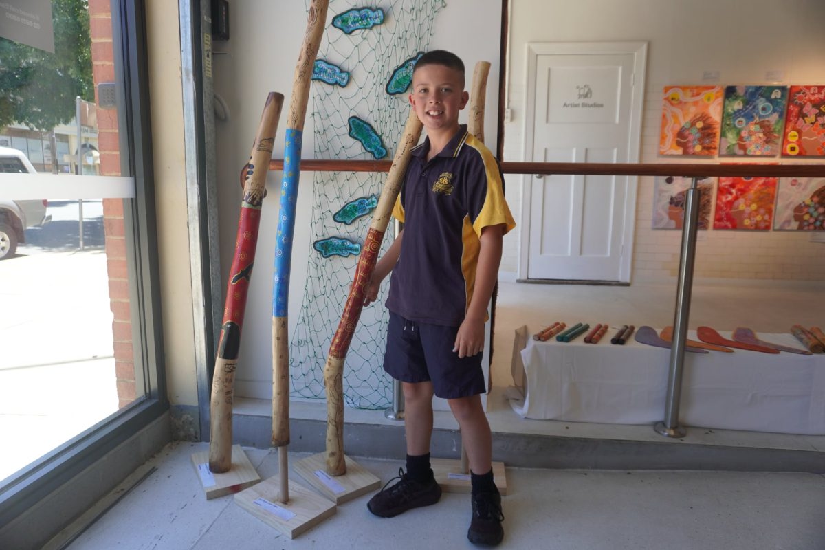 South Wagga Public School student Ollie Kelly with his impressive didgeridoo piece.