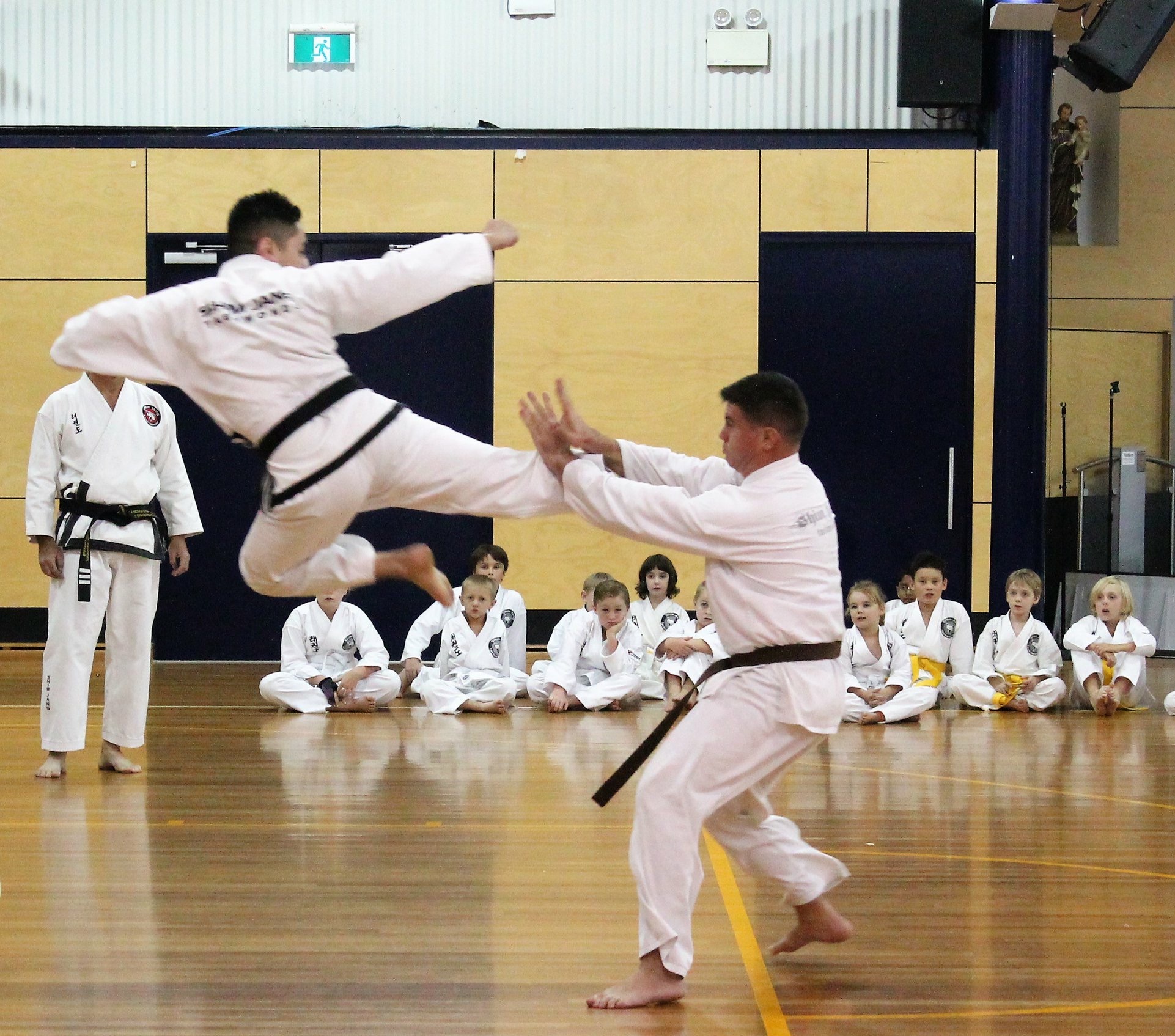 Shim Jang Taekwondo demonstration at Mater Dei School hall.