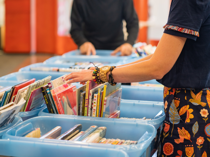 people at a book sale