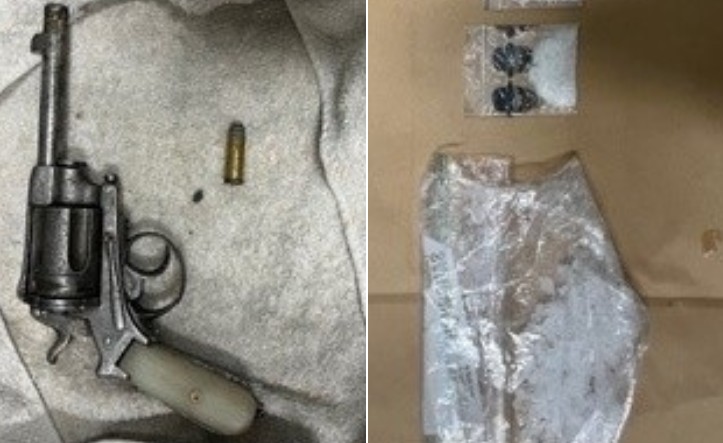 The illegal gun and drugs allegedly found