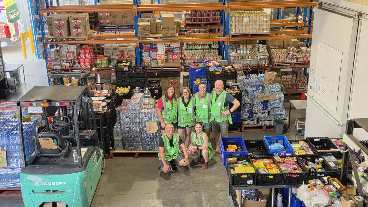 Volunteers in a warehouse