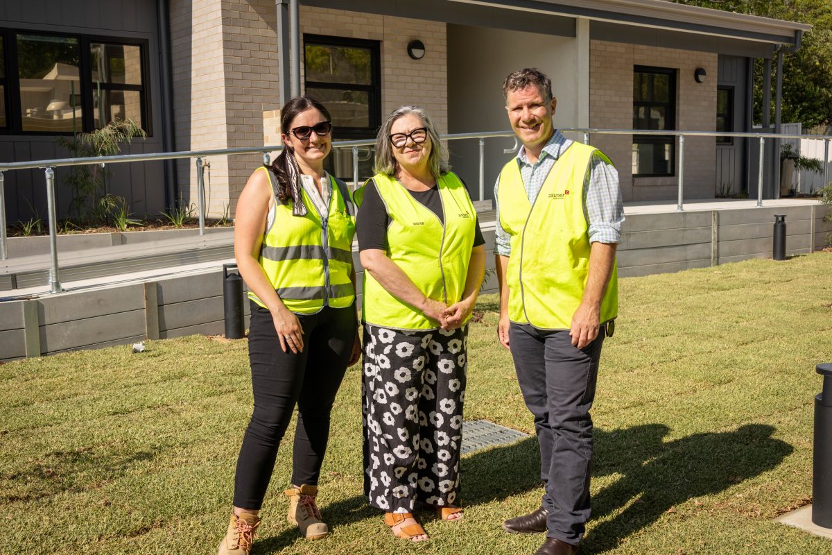 Zauner Construction's Zia Beaumont with Yes Unlimited chief Di Glover and Albury MP Justin Clancy