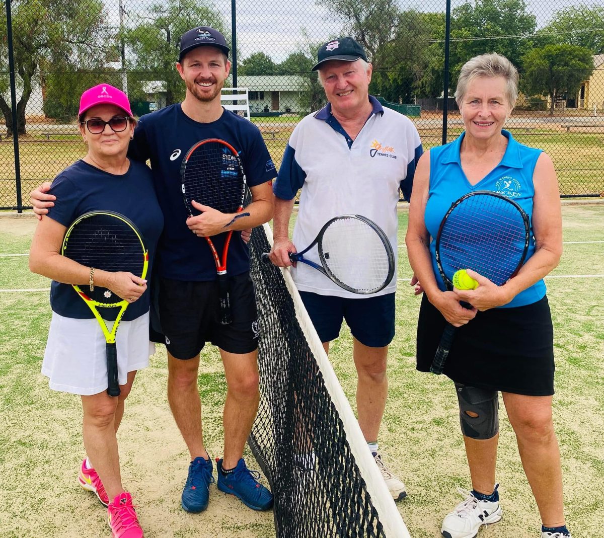 Karen Date teamed up with her son Lachlan to take on husband Warwick and veteran Lorraine Maxwell at the tennis mixed doubles in 2025.