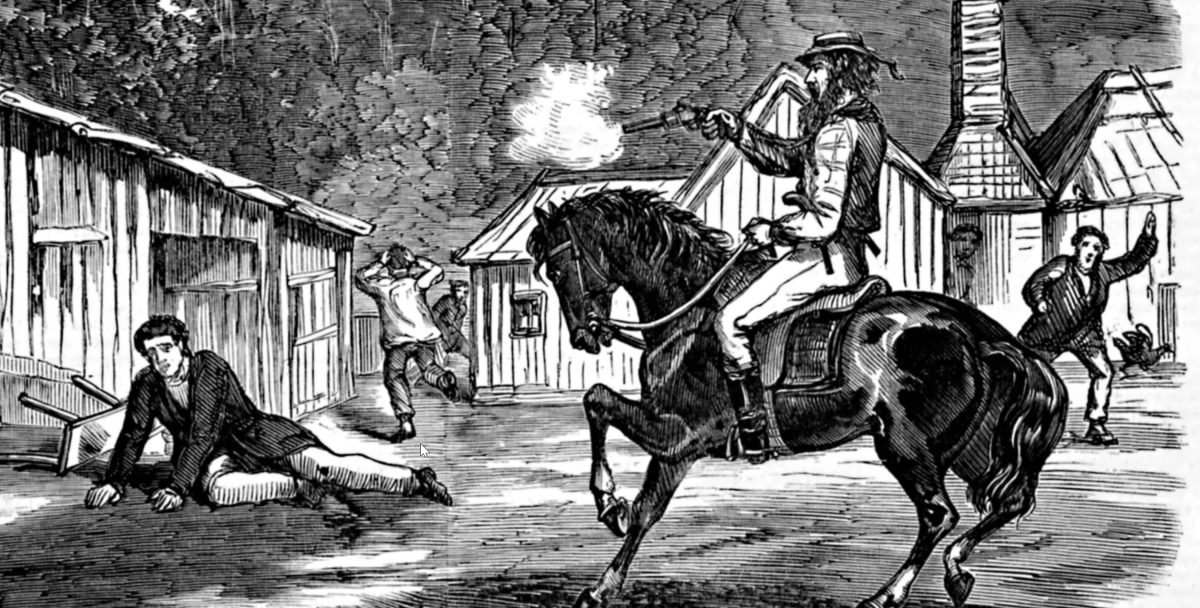 Dan Morgan sticking up Round Hill Station in 1864.